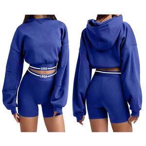 <b>High</b> Quality Wholesale New Design Custom Logo Casual Above <b>Knee</b> Full Zip Cotton Women's 2 Piece Shorts Set - Product Image 5