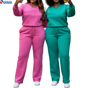 Women's Pink <b>Tracksuit</b> Set V-Neck Long Sleeve Sweatshirt With Drawstring Pants Casual Solid Color Loose Fit Autumn Wear - Product Image 5