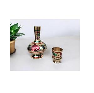 Jarra de Agua Tradicional Premium Hecha a Mano de Latón y Vidrio con Trabajo Meenakari para Decoración del Hogar y Comedor - Product Image 1