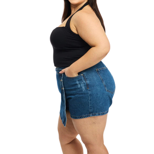 Échantillon gratuit Jupe en jean grande taille pour femmes Vente en gros Tissu personnalisable Meilleure qualité - Product Image 4