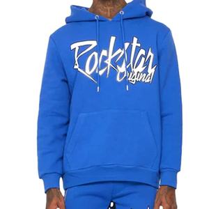 Vente en gros pull grande taille logo personnalisé bleu impression OEM broderie unisexe ensemble de survêtements à capuche uni pour hommes - Product Image 2