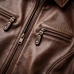 <b>Men</b> <b>Brown</b> <b>Leather</b> Look <b>Jacket</b> Zip Up Motorcycle Style Long Sleeve Casual Outerwear Custom OEM ODM Wholesale - Product Image 5