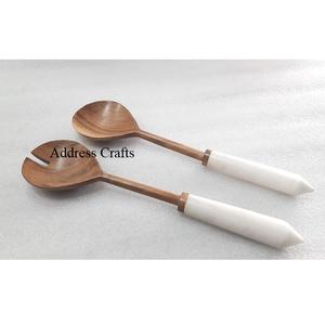 Ensemble de saladiers en bois d'acacia fait main en Inde avec manche en rotin tressé, ensemble de cuillères à salade en bois bio pour la maison, l'hôtel et la cuisine - Product Image 5