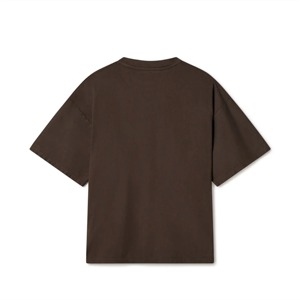 T-shirt en coton marron uni surdimensionné pour homme, manches courtes, col rond, coupe décontractée, longueur normale, jersey tricoté, couleur unie - Product Image 2