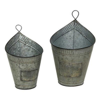 Lot de 2 jardinières murales vintage en métal galvanisé, écologiques et de haute qualité, pour intérieur et extérieur, pots à fleurs suspendus demi-seau