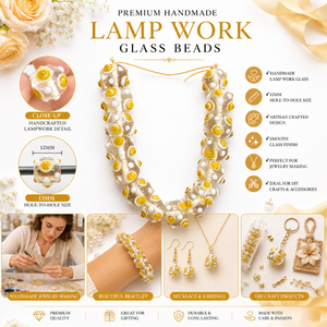 <span class=keywords><strong>Perles</strong></span> en verre soufflé à la main, 12 mm, motif floral marguerite jaune et blanc, <span class=keywords><strong>perles</strong></span> lâches pour la fabrication de bijoux DIY et l'artisanat créatif - Product Image 6