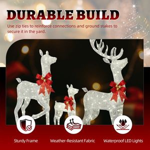 Ensemble de 3 rennes de Noël lumineux pour l'extérieur, décorations de rennes étincelantes résistantes aux intempéries - Product Image 3