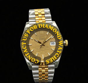 Reloj de Pulsera Personalizado con Diseño Atractivo, Esfera Redonda Amarilla y Correa de Acero Inoxidable de Dos Tonos, Brillante y Resistente al Agua para Hombre - Product Image 1