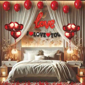 Kit Combo Premium Rouge I Love U |   15 ballons rouges en forme de cœur et d'amour en aluminium |   Je t'aime Sash & Banner - Product Image 1