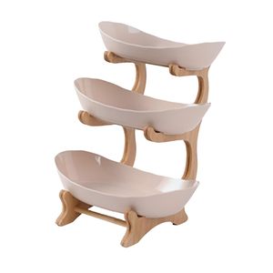 Juego de Recipientes de Bambú de 3 Niveles con Logotipo Personalizado, Soporte de Madera de Bambú, Bandeja Ovalada para Servir, Conservación de Frescura, Cocina, Restaurante - Product Image 2
