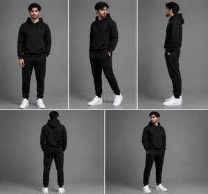Conjunto de Sudadera con Capucha Negra para Hombre, Pantalones Deportivos Casuales, Traje Deportivo Completo, Zapatillas Blancas, Atuendo para las Cuatro Estaciones - Product Image 5