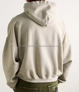 Streetwear Vintage Washed soleil délavé sweat à capuche effiloché bord brut ourlet Boxy Fit acide lavé sweats à capuche courts pour hommes - Product Image 5