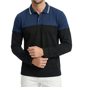 Polos de manga larga para hombre de primera calidad, con bloques de color, de algodón piqué de alto GSM, personalizables, fabricante mayorista de polos para hombre - Product Image 2