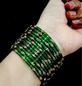 Ensemble de bracelets en verre vert avec motif de fleurs en cristal, bijoux de fête vintage pour femmes - Product Image 1