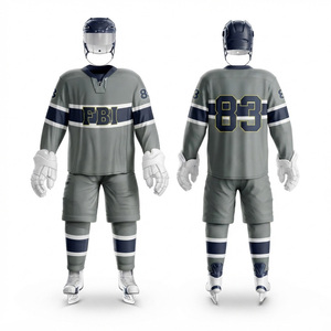 Ensemble uniforme de hockey sur glace pour homme adulte, maillot et pantalon sublimés respirants, sans manches, col en V, anti-humidité, motif camouflage à pois - Product Image 1