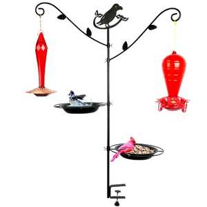 Comedero para Pájaros Silvestres Clásico de Metal Negro con Pedestal y Figura Decorativa de Pájaro para Jardín, Patio y Paisajismo - Product Image 6