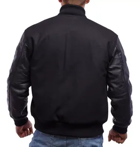 Custom Baseball Jacket Wool and Leather Sleeves in Black for <b>Men</b> American Football Jacket Customized Schoolboy Jacket - Product Image 2
