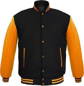 Chaqueta Universitaria Unisex Premium Personalizada al por Mayor, Ropa Deportiva Resistente, Diseño Amarillo y Negro, Tela de Lona para Hombre - Product Image 1
