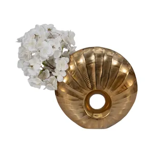 Handmade Brass Tabletop Vase Modern Decorative Sculpture 10 Inch Diameter Gold Finish - Product Image 3