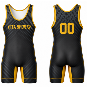 Men Black Gold Sublimated Wrestling Singlet Sleeveless Polyester Wrestling Suit <b>Athletic</b> Match Training Sports Clothing - Product Image 1