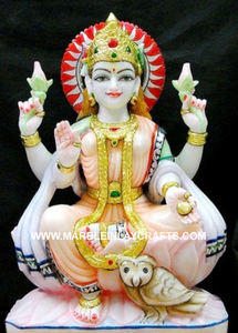 Nueva Escultura Intrincada de la Diosa Lakshmi Ji en Mármol con Mano de Bendición para Decoración del Hogar, Adoración y Oración - Product Image 4