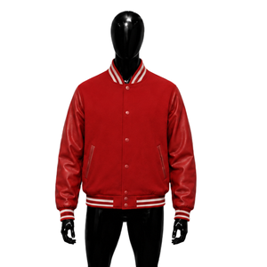 Veste rouge tendance pour homme, vêtement d'extérieur streetwear, veste varsity à boutons pression, veste varsity en laine smart casual, veste varsity TIMEL - Product Image 1