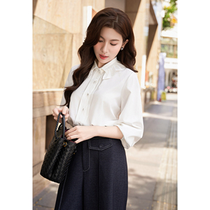 Women's Elegant Lace Trim Peter Pan Collar Long Sleeve Cotton Polyester Shirt Summer Casual Office Soft Comfortable IVY - Product Image 3