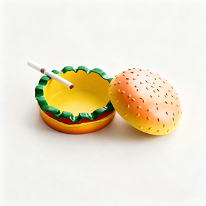 Cendrier moderne de style burger avec couvercle rabattable, fente pour cigarettes, facile à nettoyer, en résine durable, logo personnalisé, couleur OEM, portable, rond - Product Image 4