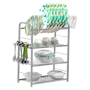 Estante Metálico de 4 Niveles para Platos, Organizador de Cocina con Ganchos y Escurridor de Tazones - Product Image 4