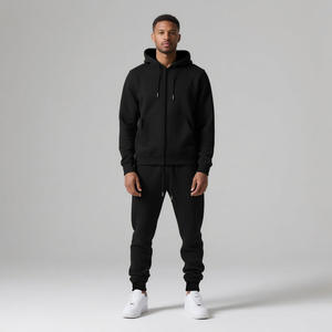 Men's <b>Navy</b> Hooded Tracksuit Full Zip Solid Color Cotton Sweatshirt and Joggers Casual Autumn Wear With Side Pockets Regular Fit - Product Image 4