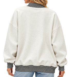 2026 Latest <b>Sweatshirt</b> <b>Women</b> Custom Made <b>Women's</b> Off <b>White</b> Letter <b>Sweatshirt</b> Plaid Double Layer Collar Drop Shoulder Pullover - Product Image 3