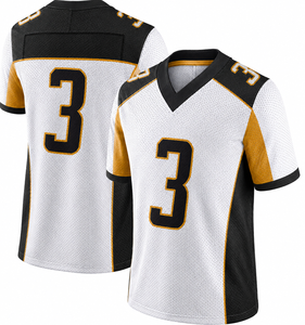 Maillot de football en mesh noir et blanc avec accents dorés, numéro personnalisé 3, uniforme sportif respirant, tenue d'équipe athlétique, hauts à manches courtes - Product Image 3