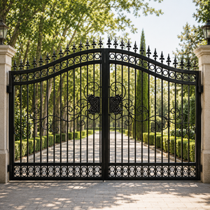Puerta de Entrada Doble de Hierro Forjado Negro con Adornos de Espiga y Volteos para Entrada de Villa o Jardín, Diseño de Seguridad - Product Image 3