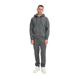 Ensemble de survêtement décontracté gris à capuche 2-en-1 en polaire pour garçons, avec sweat-shirt et pantalon en coton de couleur unie, respirant, coupe régulière, idéal pour l'automne - Product Image 1