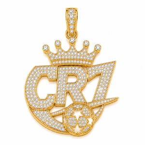 Collar Deportivo de Lujo Personalizado con Colgante de Corona de Fútbol, Oro Amarillo de 18K, Diamante Cultivado en Laboratorio, Número 7, Estilo Iced Out, Venta al Por Mayor - Product Image 5
