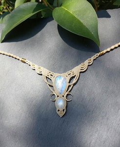 Handmade Black Macrame Ball <b>Necklace</b> Blue Agate Stone Pendant Boho Tribal Gift Jewelry Adjustable Cord <b>Statement</b> - Product Image 4