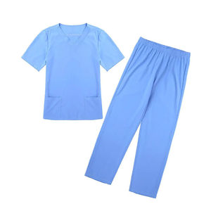 Women Scrub Set Green V-Neck Short Sleeve Hospital Uniform Cotton Polyester Woven Pants Professional Design - Product Image 4