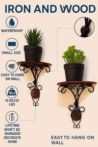 ชุดขายึดติดผนังตกแต่งบ้าน 2 ชิ้น – ชั้นวางของติดผนังไม้มะม่วงและเหล็กทองเหลืองสำหรับห้องนั่งเล่น ห้องนอน ทางเดิน - Product Image 3