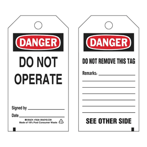 Etiquetas de Seguridad Brady Danger No Operar, con Campos para Firma y Fecha, para LOTO - Product Image 1