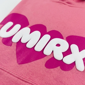 Sweat-shirt à capuche rose unisexe, pull-over avec poche avant, imprimé en relief pour un motif cœur, streetwear décontracté, hiver, 100% coton - Product Image 2