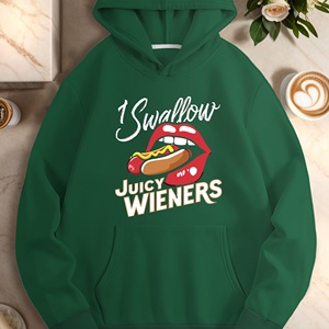 I Swallow JUICY WIENERS Sudaderas con capucha estampadas de punto informales para mujer - Product Image 2