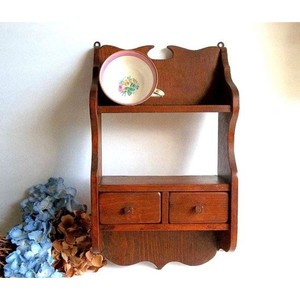 Vintage Pine Wood Wall Shelf with Drawers | Antique Wooden <b>Storage</b> | Wholesale - Product Image 3