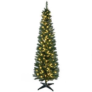 Albero di Natale Artificiale Noble Fir Sottile Pre-Illuminato da 180 cm con 200 Luci LED Bianco Caldo e 390 Punte - Elegante Decorazione per la Casa - Product Image 1