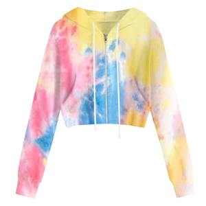 Sudaderas cortas con capucha de secado rápido y transpirables para mujer, con estampado tie-dye, antibacterianas, de alta calidad. - Product Image 3
