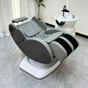 Fauteuil de lavage électrique rotatif pour salon, lit de massage en cuir PU gris foncé, mobilier de salon de coiffure - Product Image 4