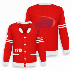Delta | Sigma | Theta Sorority Winter Acrylic <b>Cardigan</b> <b>Sweater</b> Red & White Accents V-neck 1913 Chicago Design <b>Sweater</b> Sorority - Product Image 1