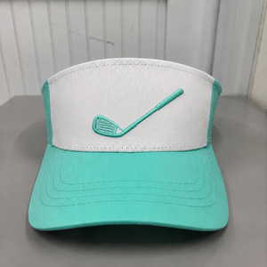 หมวกกอล์ฟสีขาว/สีเขียวอมฟ้า ปักลายกอล์ฟด้านหน้า สำหรับทุกเพศ เหมาะสำหรับกิจกรรมกลางแจ้ง ฤดูใบไม้ผลิ ฤดูร้อน สไตล์ลำลอง หมวกกอล์ฟ 6 แผง - Product Image 1