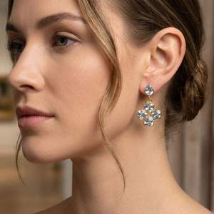 Joyería de plata de ley 925 chapada en oro con topacio azul, juego de aretes para mujer a la moda. - Product Image 5