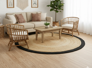 Natural Jute Round Braided Area <b>Rug</b> with Black Border, Jute Round Carpet For Wholesale By Nhat Minh, Vietnam, Decor For Home - Product Image 2