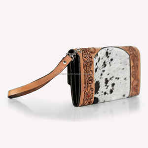 Cartera de mano de cuero repujado artesanal estilo western con diseño floral - Product Image 5